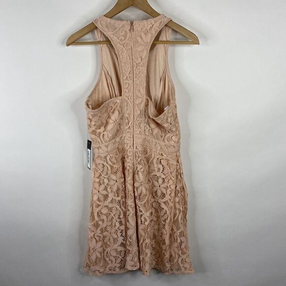 Lulus Dress Size Medium Womens Pink Lace Halter Sleeveless Skater Lined Pleated - Picture 5 of 8